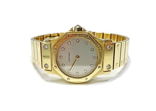 Cartier Santos Octagonal 18K Gold Diamond Watch