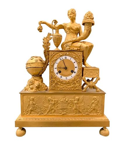 Antique 19th C. French Gilt Bronze Mantle Clock