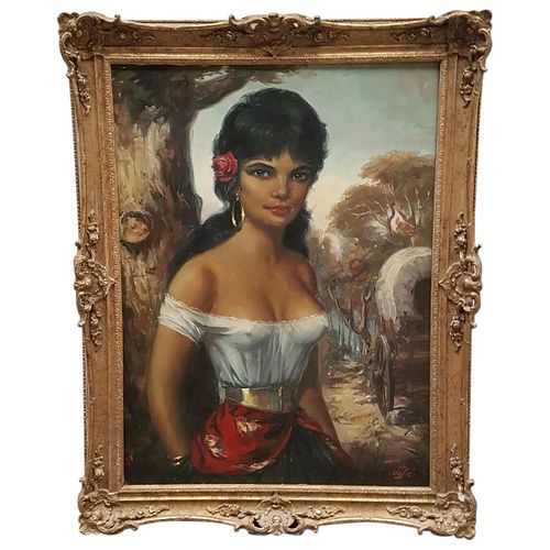 GYPSY GIRL WEARING GOLD EARRING OIL PAINTING