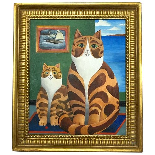 "CORNISH GINGER STRIPED CATS" OIL PAINTING