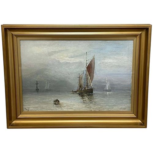 FISHING BOATS ON THE TAY ESTUARY OIL PAINTING