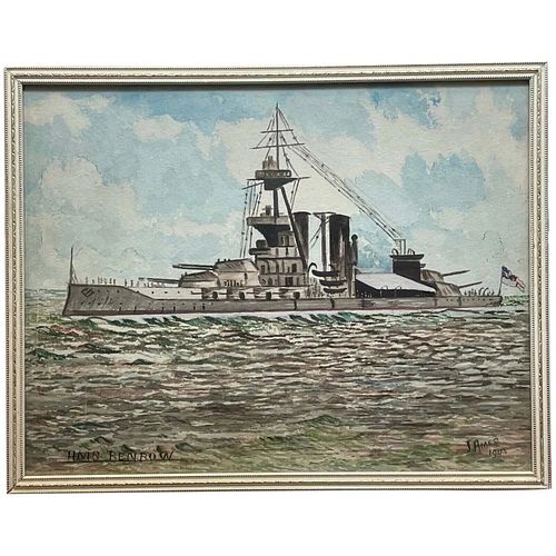 WWI SHIP IRON DUKE CLASS BATTLESHIP ART GOUACHE