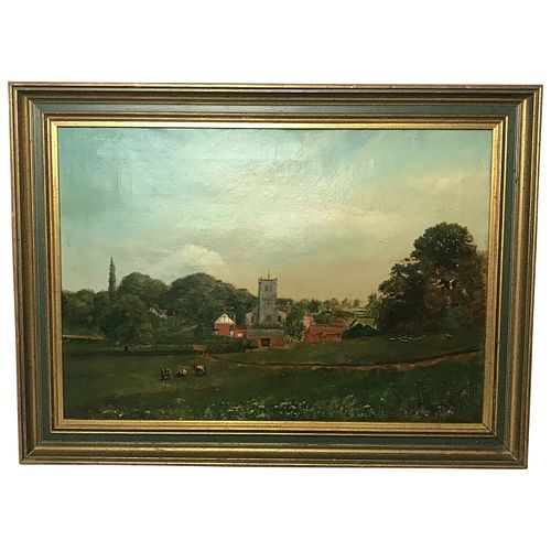 LEICESTERSHIRE PASTORAL SHEEP CATTLE OIL PAINTING