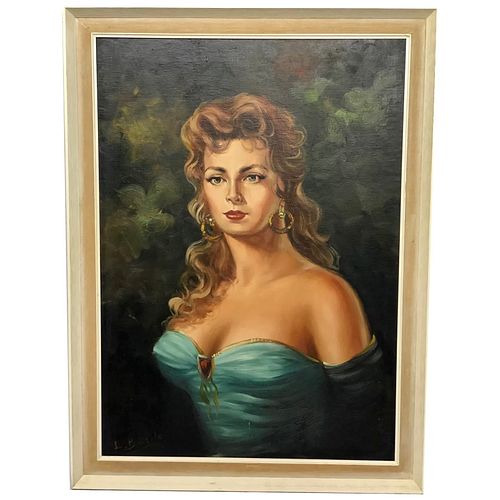 LADY TURQUOISE DRESS OIL PAINTING