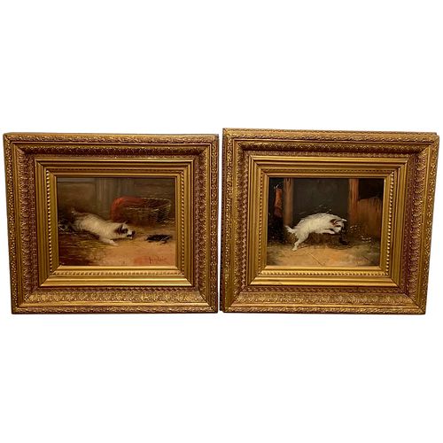 TERRIER DOGS RATTING OIL PAINTING