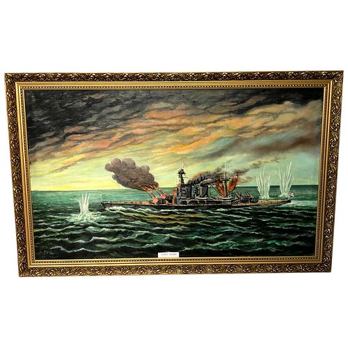 "HMS BATTLESHIP HOOD THE LAST MOMENTS" OIL PAINTING