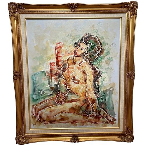 "POSING NUDE LADY" OIL PAINTING