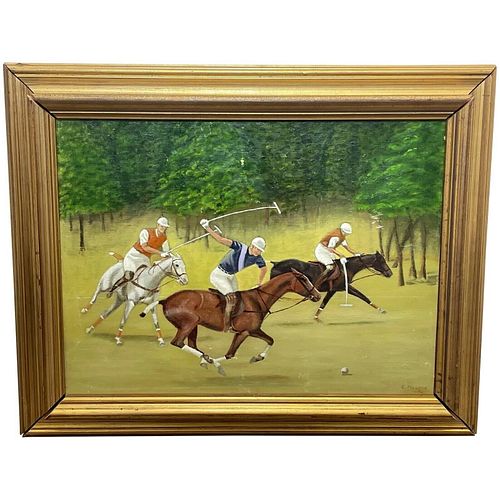HORSE & RIDERS POLO MATCH OIL PAINTING