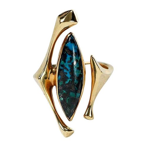18K Yellow Gold Turquoise American Modernist Ring