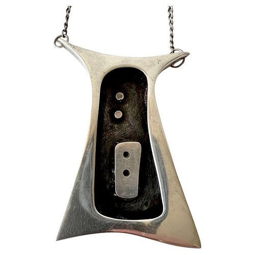 1950s American Modernist Studio Sterling Silver Shadowbox Pendant Necklace