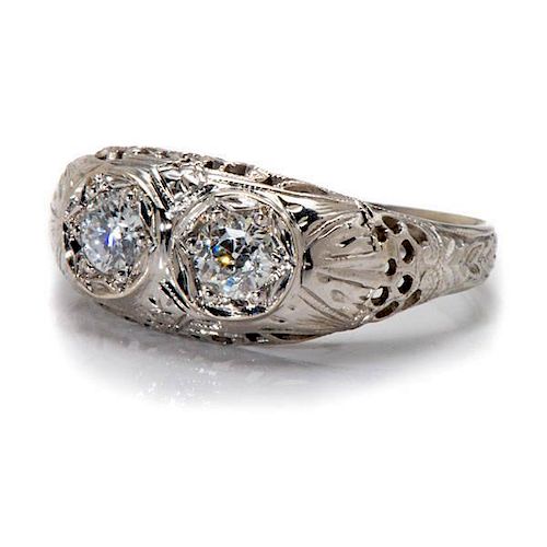 Ladies Antique Two-Diamond Filigree Ring 