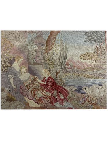 Vintage French Woven Wool Courting Couple Tapestry