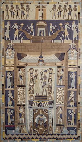 LARGE EGYPTIAN REVIVAL COTTON AND NEEDLEWORK WALL HANGING, 1920's