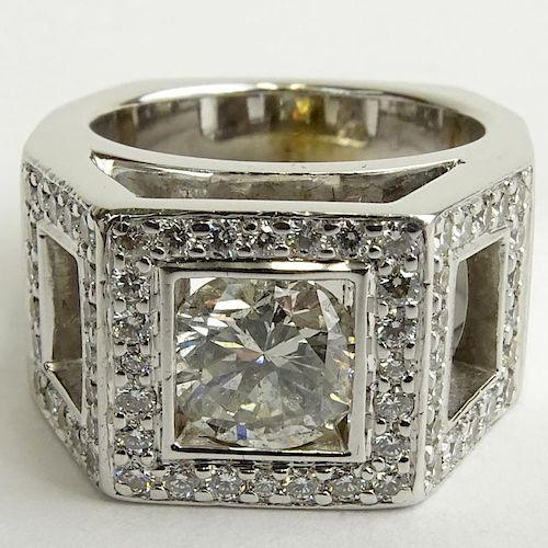 Approx. 1.45 Carat Round Brilliant Cut Diamond and 14 Karat White Gold Engagement Ring.