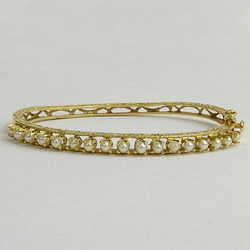 Vintage 14 Karat Yellow Gold and Seed Pearl Bangle Bracelet.