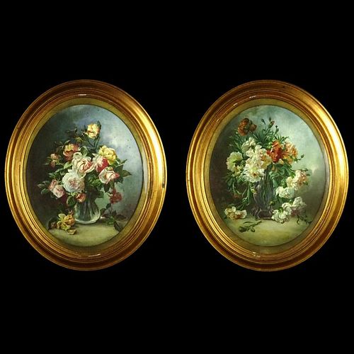 Pair of 19th Century French School Oil on Canvas "Still Life of Flowers"