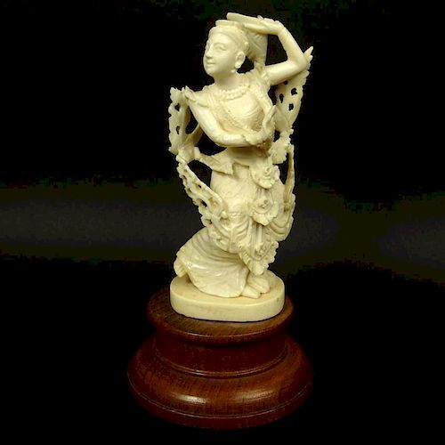 Vintage Carved Ivory Figurine on Hardwood Stand "Dancer".