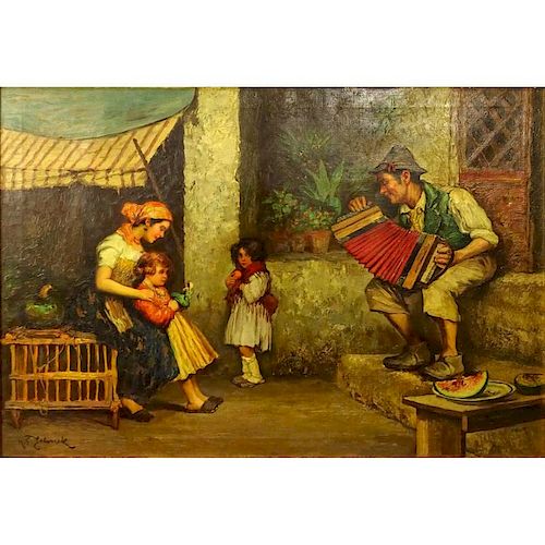 Rudolph Jelinek, Austrian (1880-1950). Oil on canvas "Entertaining The Family"