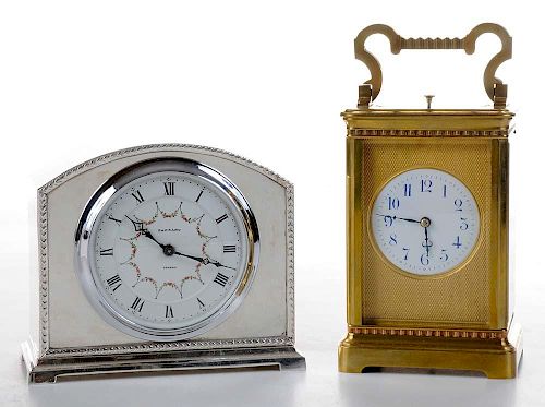 Edwardian French Brass Carriage Clock with a Silver-Plated Mantle Clock
