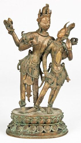 Shiva and Parvati Bronze Indian Deity Group