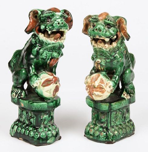 Pair Chinese Sancai Glazed Foo Dogs