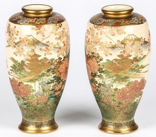 Pair Fine Satsuma Landscape Vases