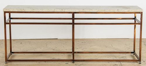 Milo Baughman Inspired Travertine Top Console Table