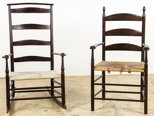 2 Antique Shaker Ladderback Chairs