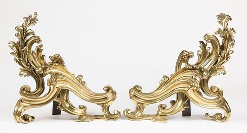 Pair of Gilded Bronze Rococo Chenets