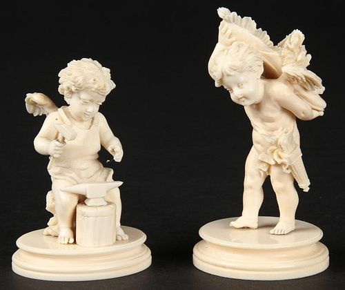 Suite of 2 Antique Grand Tour Carved Ivory or Bone Figures
