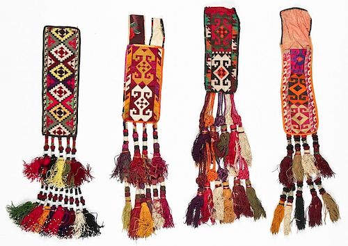 4 Uzbek Silk Cross-Stitch Embroidered Trappings
