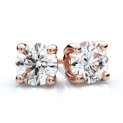 14k Rose Gold 4-prong Round Brilliant Diamond Stud Earrings (2.09 Ct. T.w., Vs1-vs2 Clarity, H-i Color)