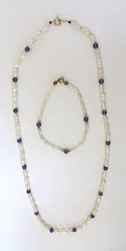 Pearl & Amethyst Necklace & Bracelet