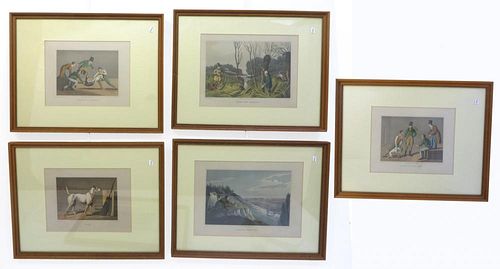 Five Framed Vintage Hunting Themed Prints