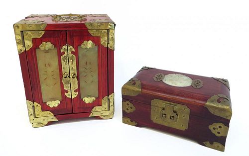Two Jewelry Boxes With Jade Inserts