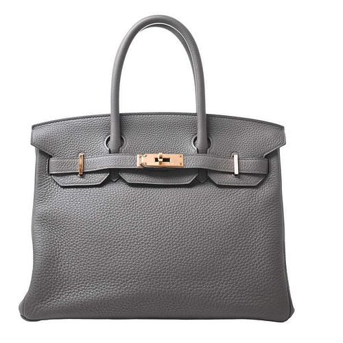 Hermes Taurillon Clemence Birkin 30 Handbag Ethane Gray