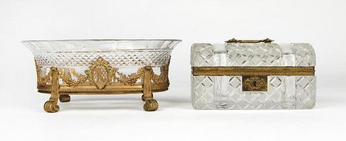 2 French gilt bronze-mounted cut crystal articles