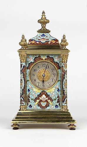 A French brass and champleve carriage clock