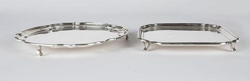 Two English sterling silver footed salvers