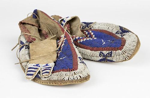 A pair of Plains Indian beaded moccasins