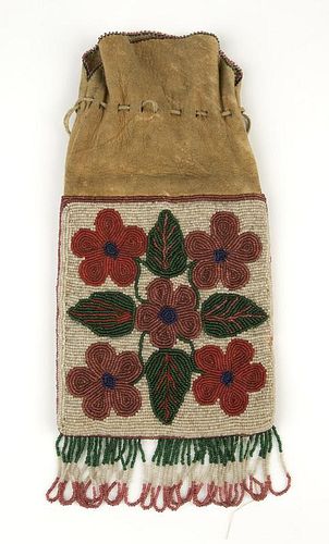 A Woodlands Indian beaded hide bag