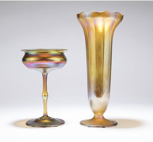 Two pieces of L.C. Tiffany Favrile art glass