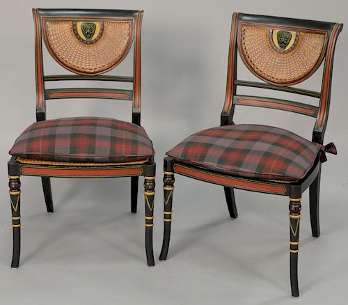 Pair of Baker side chairs with cane back and seat (one with caning as is).
