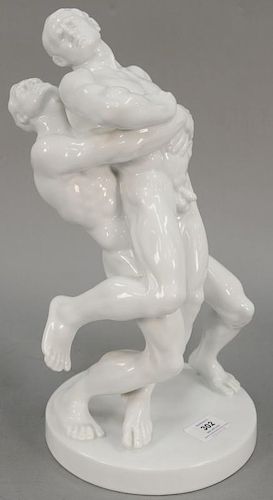 Herend Olympic Wrestling figure in the form of two nude males wrestling signed P. Farkas B. ht. 15 in.