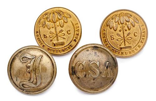 Confederate Uniform Buttons, Script "I," CSA and Two South Carolina State Seal 
