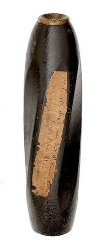 Confederate Whitworth Artillery Shell with Period Capture Label 