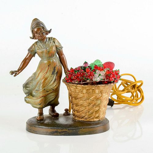 Vintage Glass Beads and Metal Figural Lamp, Dutch Girl
