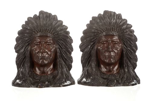 M. Peinlich Indian Chief Bronze Bookends 1900-1919