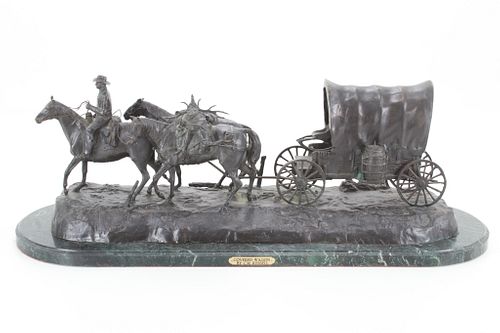 C.M. Russell (1864-1926) Covered Wagon Bronze