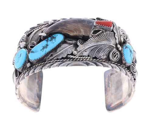 Navajo Thomas Jr. Turquoise & Bear Claw Bracelet